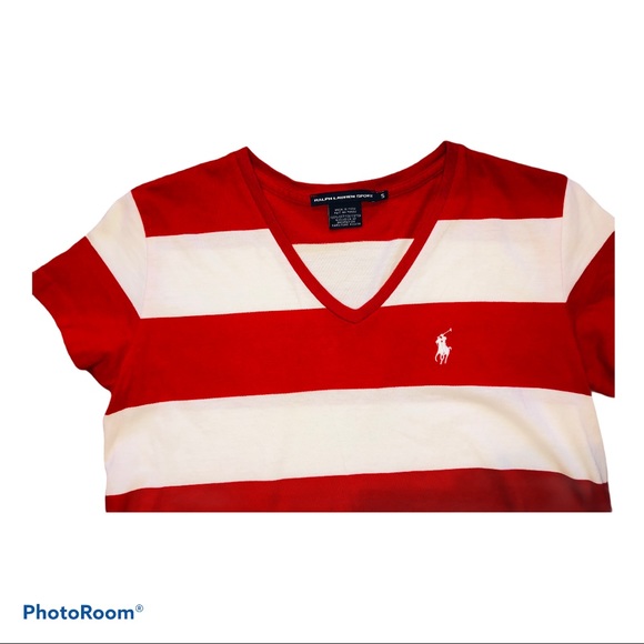 Ralph Lauren Stripe V-neck T red - Picture 2 of 2